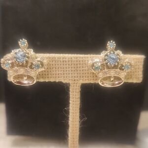 Vintage Blue and Silver Crown Earrings